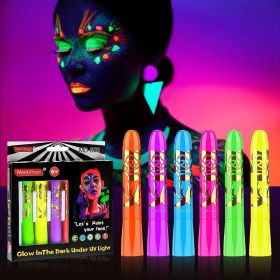 6 Pcs Glow In The Dark Face Body Paint, UV Black Light Glow Makeup Kit For Adult, Non-Toxic Fluorescent Face Paints Crayons For Birthday Party Hallowe