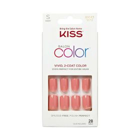 KISS Salon Color Short Square Fake Nails Glossy Solid Pink Guilty 28 Ct.