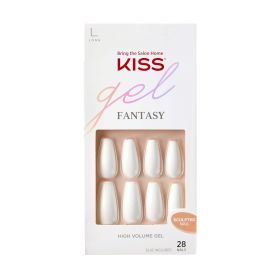 KISS Gel Fantasy Sculpted Long Coffin Glue-On Nails, Glossy Light White, 'True Color', 28 Ct.