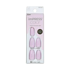 KISS imPRESS Color Long-Lasting Medium Coffin Press-On Nails, Solid White, 30 Pieces