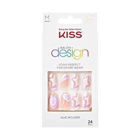 KISS Salon Design Press-On Nails, 'All 4 Me', Purple, Medium Almond, 31 Pieces