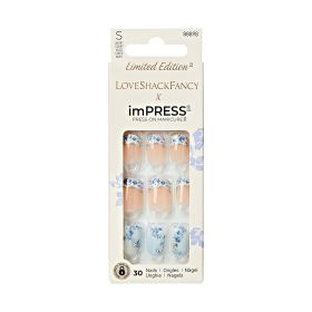 LoveShackFancy x imPRESS Limited Edition Short Square Press-On Nails, Blue, 30 Pieces