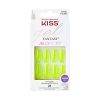 KISS Gel Fantasy Long Coffin Solid Color Glue-On Jelly Nails, Neon Yellow, 28 pieces