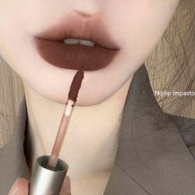 Small Silver Tube Matte Lip Gloss Velvet White Lip Mud Low Saturation Milk Tea Lipstick (Option: Dark Chestnut Tea Brown)