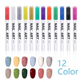 12-color Set Nail Polish Pen Manicure Pen Manicure Tool Painting Pull Line Tracing Nail point Flower DIY Nail Painting Plower Pen (Color: Set A)