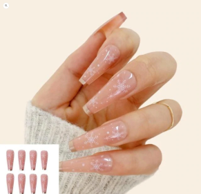 Get the Perfect Manicure with Our Stunning Collection of Women's Fake Nails (Type: Pink Snowflakes With Metallic Tips)