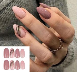 Get the Perfect Manicure with Our Stunning Collection of Women's Fake Nails (Type: Pink With Gold Stripes)