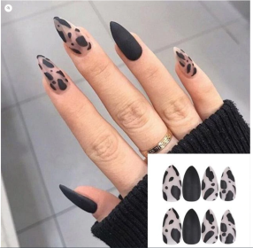 Get the Perfect Manicure with Our Stunning Collection of Women's Fake Nails (Type: Matte Black & Clear Spots)