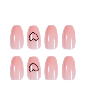 Get the Perfect Manicure with Our Stunning Collection of Women's Fake Nails (Type: Pink With Heart Outline)