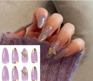 Get the Perfect Manicure with Our Stunning Collection of Women's Fake Nails (Type: Purple & Gold With Butterfly)