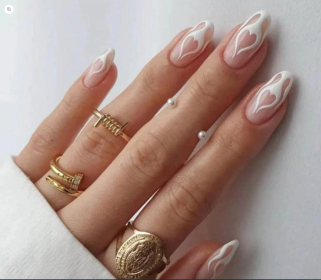 Get the Perfect Manicure with Our Stunning Collection of Women's Fake Nails (Type: Pink & White Flames (Oval))