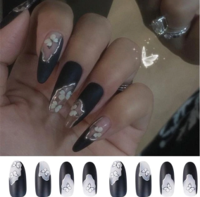 Get the Perfect Manicure with Our Stunning Collection of Women's Fake Nails (Type: Torn Black & White Butterflies)