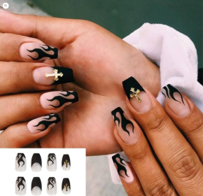 Get the Perfect Manicure with Our Stunning Collection of Women's Fake Nails (Type: Black Flames)