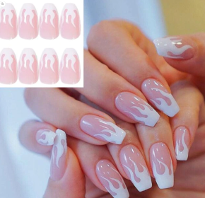 Get the Perfect Manicure with Our Stunning Collection of Women's Fake Nails (Type: Pink & White Flames (Coffin))