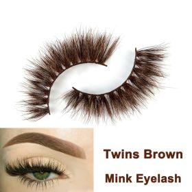 2022 Nieuwe 3D Nertsen Valse Wimpers Handgemaakte Natuurlijke Bruine Fake Mink Wimpers Dikke Lange Zwarte Lash Makeup Tools Voor Wimpers extension (Color: Twins Brown)