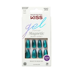 Kiss Gel Fantasy Magnetic Medium Coffin Sculpted Gel Nails, Glossy Dark Blue, 28 Count (Brand: KISS USA)