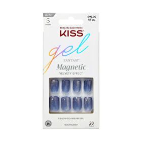 Kiss Gel Fantasy Magnetic Short Square Gel Nails, Glossy Medium Blue, 28 Count (Brand: KISS USA)