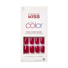 KISS Salon Color Fake Nails, Red, Short Square, 'No Direction', 31 Ct. (Brand: KISS USA)