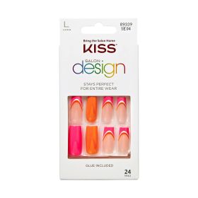 KISS Salon Design Medium Coffin Glue-On Nails, Glossy Dark Pink, 'We Go Up', 24 Ct. (Brand: KISS USA)