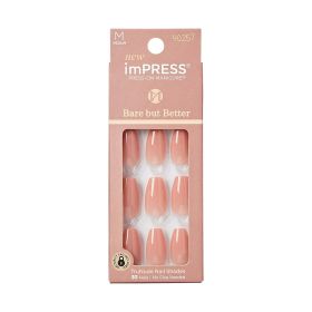 KISS imPRESS Bare but better Medium Coffin Gel Press-On Nails, Glossy Light Neutral, 30 Pieces (Brand: KISS USA)